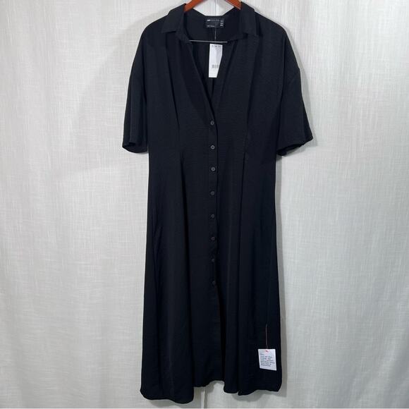 ASOS DESIGN NWT Curve Button Through Waist Midi Shirt Dress Black Size 12 - Picture 2 of 15